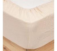 Atmosphera Créateur d'intérieur - Drap Housse en Gaze de Coton "Flora" 140x190cm Beige Lin Beige G