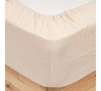 Atmosphera Créateur d'intérieur - Drap Housse en Gaze de Coton Flora 160x200cm Beige Lin