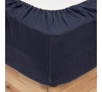 Atmosphera Créateur d'intérieur - Drap Housse en Gaze de Coton Flora 160x200cm Bleu