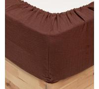 Atmosphera Créateur d'intérieur - Drap Housse en Gaze de Coton Flora 160x200cm Marron