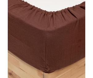 Atmosphera Créateur d'intérieur - Drap Housse en Gaze de Coton Flora 160x200cm Marron