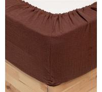 Atmosphera Créateur d'intérieur - Drap Housse en Gaze de Coton "Flora" 160x200cm Marron Marron G