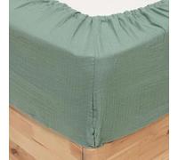 Atmosphera Créateur d'intérieur - Drap Housse en Gaze de Coton Flora 160x200cm Vert Céladon