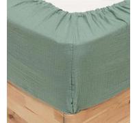 Atmosphera Drap-housse en gaze de coton Flora 160x200 cm Vert céladon