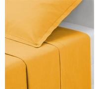 Drap plat ""Carina"" en coton 180x290cm jaune moutarde - Atmosphera createur d'interieur