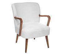 Atmosphera Créateur d'Intérieur - Fauteuil Chiara Bouclette Blanc Rétro Vintage Hévéa Accoudoirs Semi-Ferme Enveloppant pour Salon, Bureau, Chambre