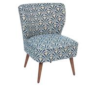 Atmosphera Créateur d'Intérieur - Fauteuil Chiara Tissu Motif Bleu Blanc Bois Hévéa Semi-Ferme Enveloppant Rétro Art Déco pour Salon, Bureau, Chambre