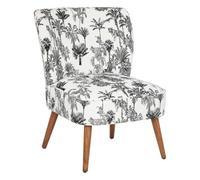 Atmosphera Créateur d'Intérieur - Fauteuil Chiara Tissu Motif Noir Blanc Bois Hévéa Semi-Ferme Enveloppant Rétro Art Déco pour Salon, Bureau, Chambre