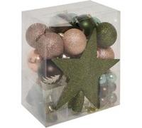 Atmosphera - Kits de Boules de Noël avec Cimier - Décoration de fêtes pour Sapin de Noël - 44 pièces Vert/Marron