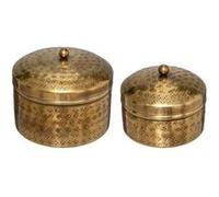 Atmosphera Créateur d'intérieur - Lot de 2 Boîtes Déco en Métal "Oasis" 13cm Or G