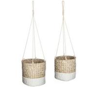 Atmosphera Créateur d'intérieur - Lot de 2 Cache-Pots à Suspendre "Seagrass" 15cm Blanc Blanc G