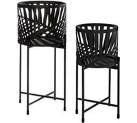 Atmosphera Créateur d'intérieur - Lot de 2 Cache-Pots en Métal "Leaf" 54cm Noir Noir G