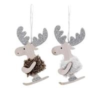 Atmosphera Créateur d'intérieur - Lot de 2 Sujets de Noël Rennes Ski 12cm Argent