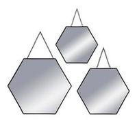 Atmosphera Créateur d'intérieur - Lot de 3 Miroirs Métal "Hexagone" 29cm Noir Noir G