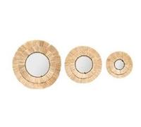 Lot de 3 Miroirs Muraux en Raphia "Alba" 40cm Beige