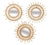 Atmosphera Créateur d'intérieur - Lot de 3 Miroirs Muraux Rotin Soleil 28cm Beige