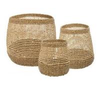 Atmosphera Créateur d'intérieur - Lot de 3 Paniers Ronds Ajourés "Ero" 45cm Naturel Beige G