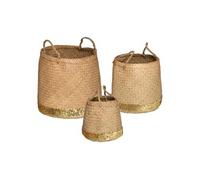 Atmosphera Créateur d'intérieur - Lot de 3 Paniers Ronds "Sequins" 41cm Naturel