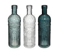 Atmosphera Créateur d'intérieur Lot De 3 Vases Bouteilles en Verre - Bleu Foncé/Bleu Clair/Transparent - H 24,5 Cm