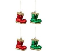 Atmosphera Créateur d'intérieur - Lot de 4 Sujets de Noël "Botte Lutin" 8cm Rouge & Vert