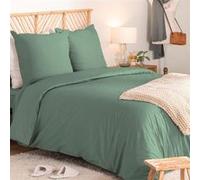 Atmosphera - Parure de lit Landiha Percale Vert Jade 240x220 cm