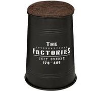 Atmosphera - Pouf de Rangement Bidon Joao Noir - D 33,5 x H 47 cm - Acier, Style Industriel, Assise Effet Cuir - pour Salon, Chambre