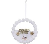 Sujet de Noël Couronne Pompons 14cm Blanc Blanc