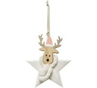Sujet de Noël Renne Étoile 14cm Blanc & Beige