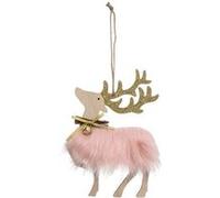 Atmosphera Créateur d'intérieur - Sujet de Noël Renne Fourrure 17cm Rose & Or G