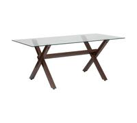 Atmosphera Créateur d'Intérieur - Table à Dîner Rectangle Jorel Marron 6 Personnes Effet Bois Noyer Verre Trempé Salle à Manger