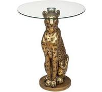 Atmosphera - Table à café Leopard en résine et Verre trempé D40cm doré