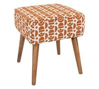 Atmosphera Créateur d'Intérieur - Tabouret d'Appoint Chiara Tissu Motif Géométrique Ambre Blanc Pieds Bois Hévéa Confortable Rétro Art Déco
