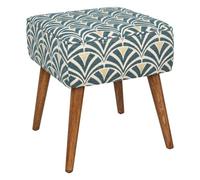 Atmosphera Créateur d'Intérieur - Tabouret d'Appoint Chiara Tissu Motif Géométrique Bleu Blanc Pieds Bois Hévéa Confortable Rétro Art Déco