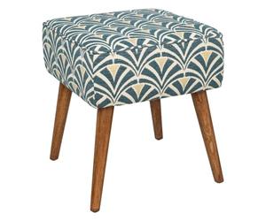 Atmosphera Créateur d'Intérieur - Tabouret d'Appoint Chiara Tissu Motif Géométrique Bleu Blanc Pieds Bois Hévéa Confortable Rétro Art Déco