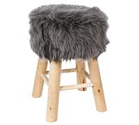 ATMOSPHERA CREATEUR D'INTERIEUR Tabouret Pouf Rond en Fourrure- Stable & Robuste - Coloris Gris