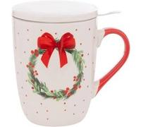 Atmosphera Créateur d'intérieur - Tisanière en Porcelaine "Couronne de Noël" 55cl Blanc Blanc