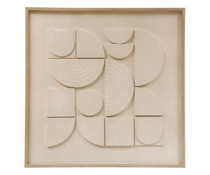 Atmosphera - Décoration Murale 3D Catalina - Blanc et Bois - 60 x 60 cm - Tableau à Relief Abstrait - pour Salon, Chambre, Bureau