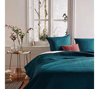 Atmosphera - Dessus de lit + 2 taies Dolce Bleu Canard - 260x240 cm