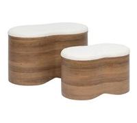 Atmosphera - Ensemble de 2 bancs coffres effet bois et bouclette LOE - Blanc - LOE G