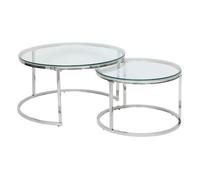Atmosphera - Ensemble de 2 tables basses gigognes en verre et inox KNEO - Argent
