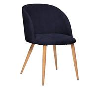 Atmosphera - Fauteuil Celeste - Bleu - Velours côtelé - Pieds métal Imitation chêne