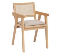 Atmosphera - Fauteuil de table en bois et cannage KOLIA - Beige