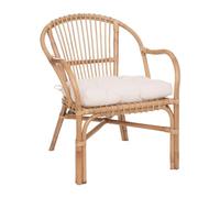 Atmosphera - Fauteuil Neta en Rotin Naturel et Coton - Blanc - 60 x 68 x 77 cm - Assise Confortable - pour Salon, Chambre, Véranda