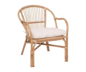 Atmosphera - Fauteuil Neta en Rotin Naturel et Coton - Blanc - 60 x 68 x 77 cm - Assise Confortable - pour Salon, Chambre, Véranda