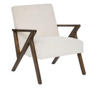Atmosphera - Fauteuil Orac Ivoire et Bois d'Hévéa - L 81,5 x P 75 x H 67,5 cm - Assise Confortable, Design Vintage - pour Salon, Chambre, Bureau
