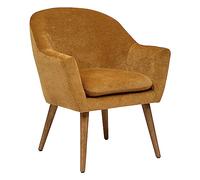 Atmosphera - Fauteuil Sinel Vintage Jaune Ocre - L 71 x P 65 x H 83 cm - Revêtement Velours, Coussin Déhoussable - pour Salon, Chambre, Bureau