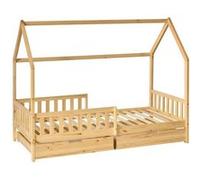 Atmosphera for Kids - Lit Cabane Enfant 2 Tiroirs "Bosco" 90x190cm Naturel Beige