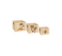 Atmosphera – Lot de 3 cagettes enfant Jungle – Bois 34 cm Beige
