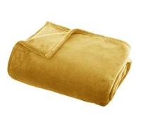 Atmosphera - Grand plaid en Flanelle uni - 180x130 cm - Jaune Ocre Jaune, Jaune ocre G