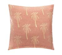 Atmosphera - Housse de Coussin Chenille Palmier Rose Corail 40 x 40 cm